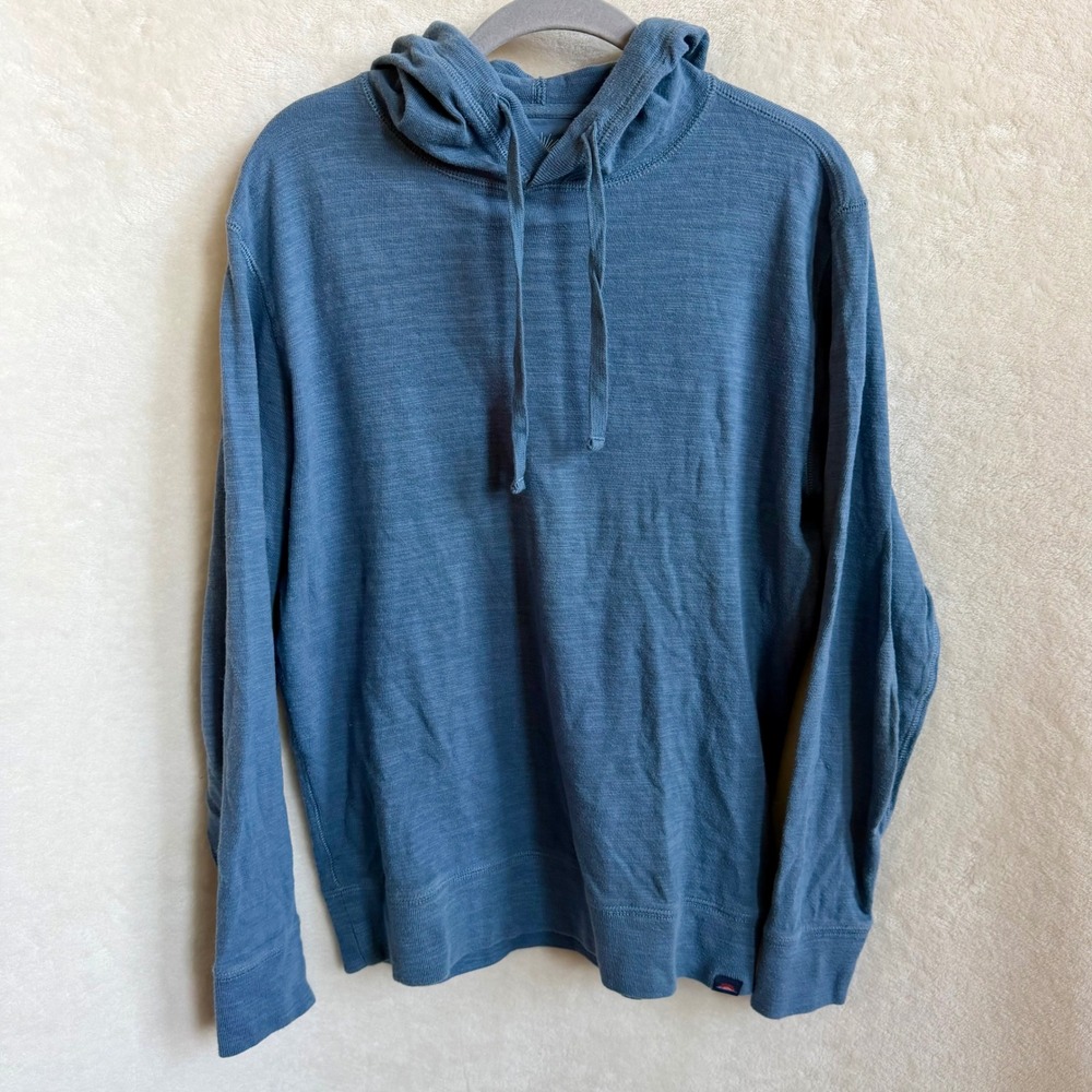 Faherty Mens Slate Blue Sunwashed Slub Organic Cotton Pullover Hoodie Sz Med